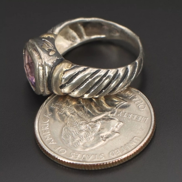 VTG Sterling Silver w gold accent braided rope ring 6.5 Purple Crystal Stone - Picture 6 of 9